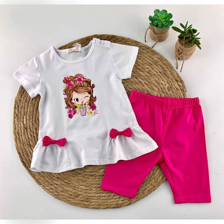 2574-Conjunto niña leggings corto camiseta muñeca lazos Repanda Valery Kids Moda Infantil Palencia