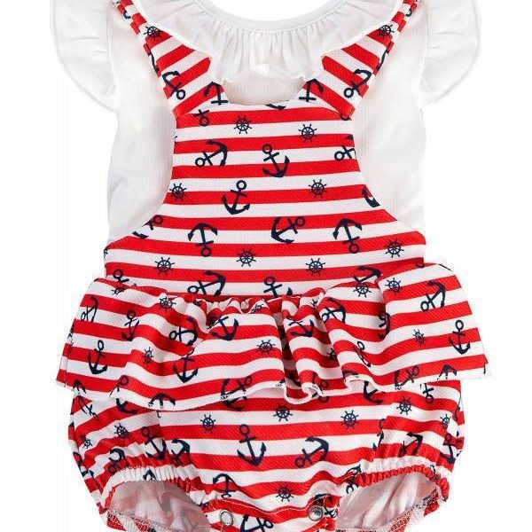 3317-conjunto bebe niña peto camiseta marinero rayas anclas rojo Alber Confecciones Valerykids Moda Infantil Palencia